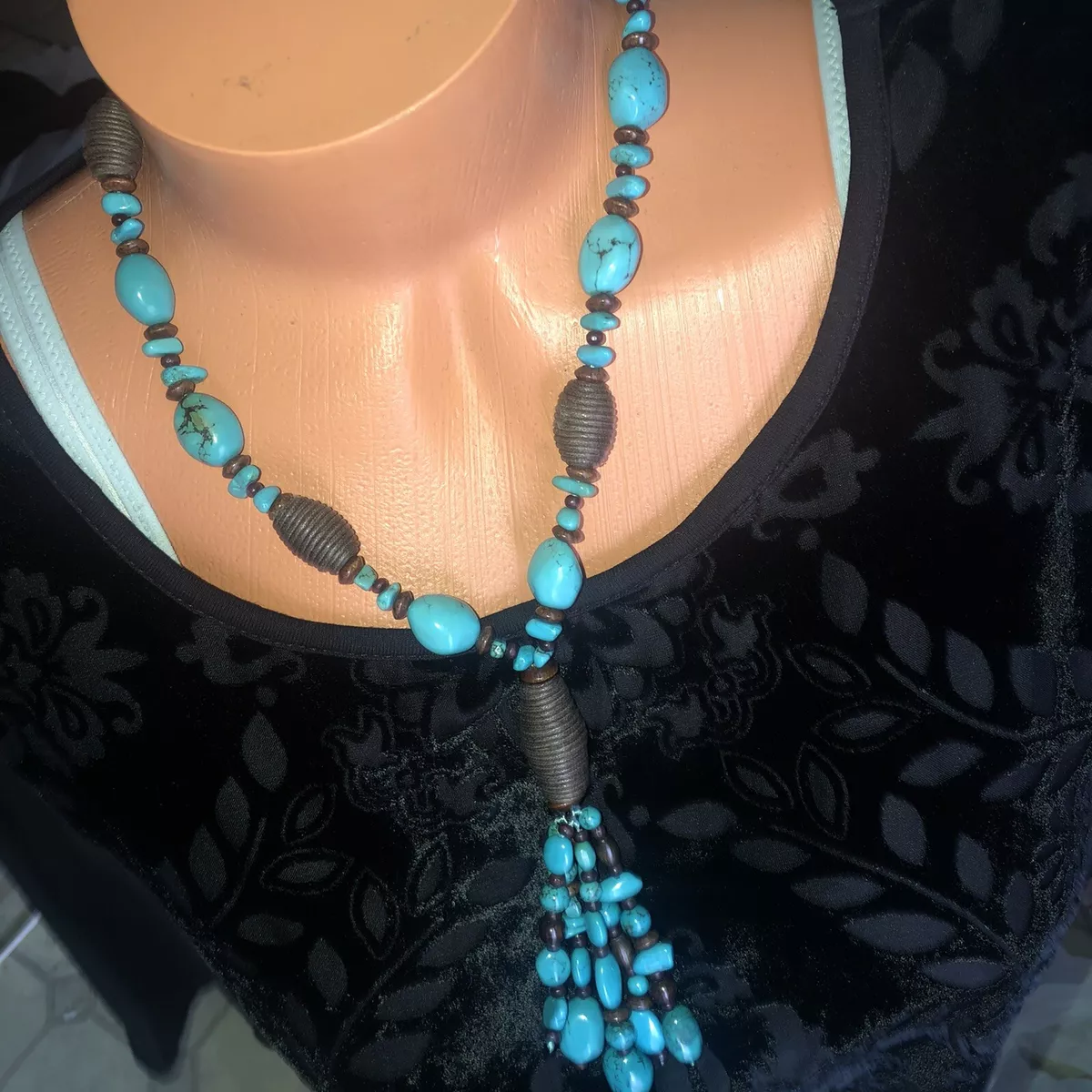 Cold Water Creek Beautiful Necklace With Turquoise Brown Large