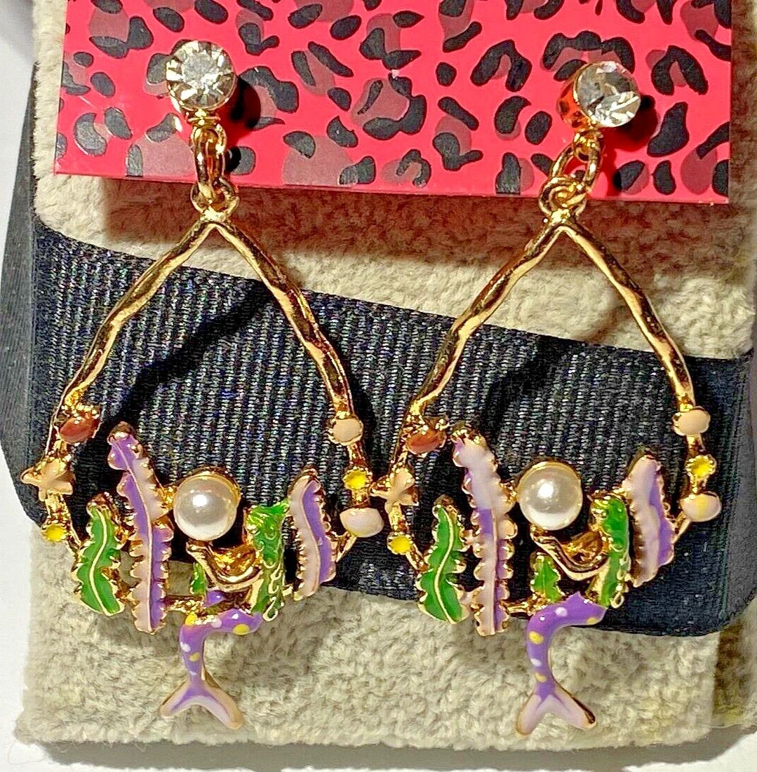 BETSEY JOHNSON EARRINGS GOLD DANGLE MERMAID OF THE SEA EARRINGS eBay
