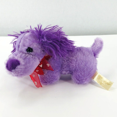 Dan Dee Purple Dog Puppy Plush Stuffed Animal Toy Red Ribbon Hearts Soft 8'' 