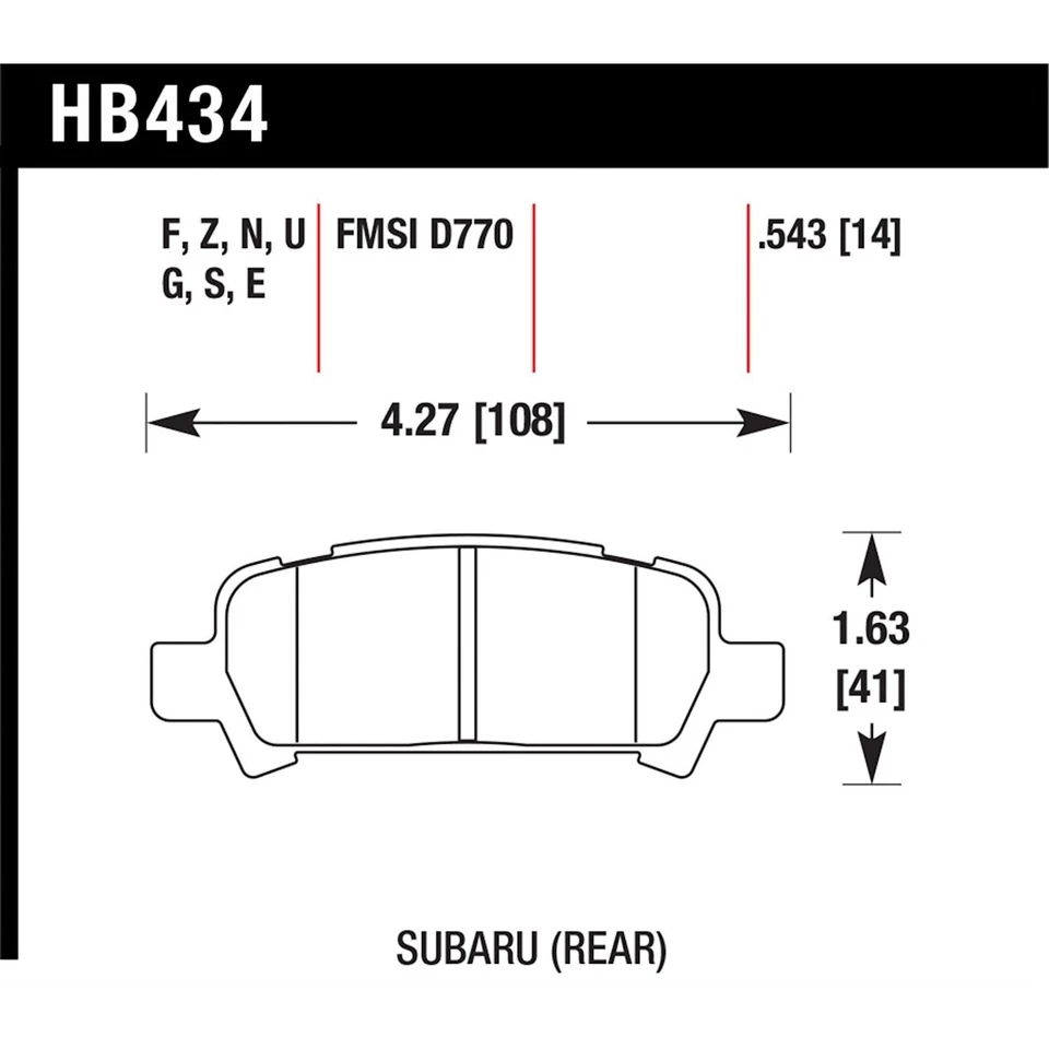 Hawk HB434Z.543 Brake Pad Sets 2-Wheel Set Rear for Subaru Legacy Baja Outback - Image 2 of 2