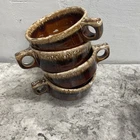 Set Of 4 Hull Pottery USA Ovenproof Brown Drip 5" Finger Handle Soup Chili Bowl