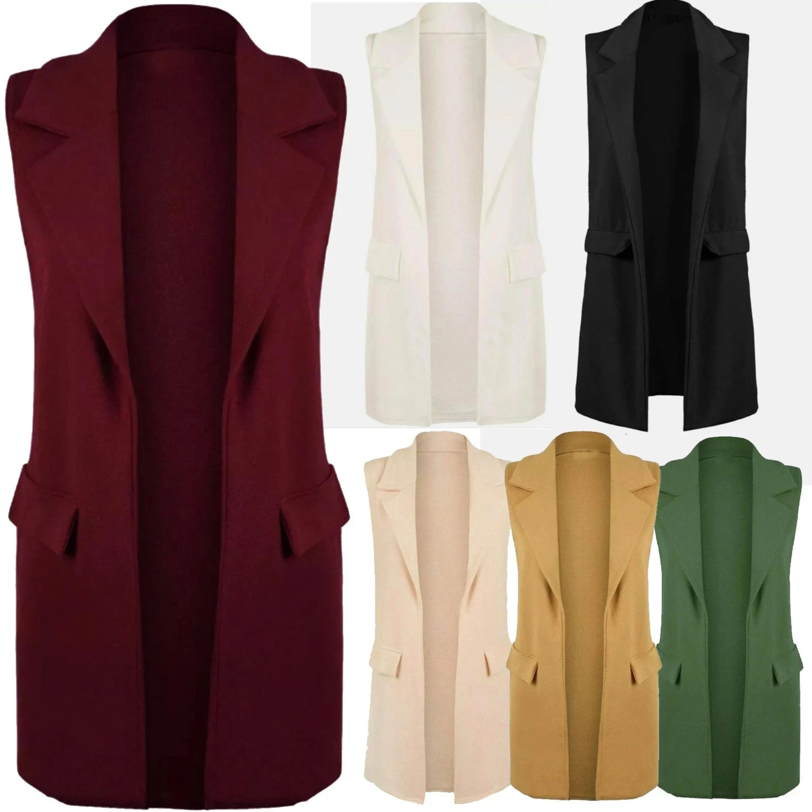 Women's Sleeveless Duster Formal Waistcoat Blazer Jacket Coat Plus Size