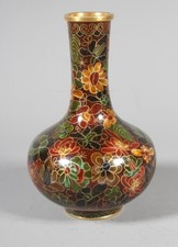 Vintage Chinese Cloisonn&eacute; Vase Floral Enamel Decoration Maroon Ground 15.5cm