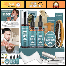 Men's Beard Grooming Kit - 10-in-1 Gift Set for Father's Day, Razor, Beard Oil 