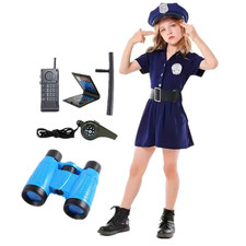 Girls Police Role Play Dress up Costumes Female Officer Belt Uniform Carnival Pa
