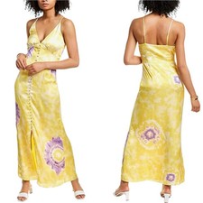 LINI satin yellow v-neck maxi dress size S
