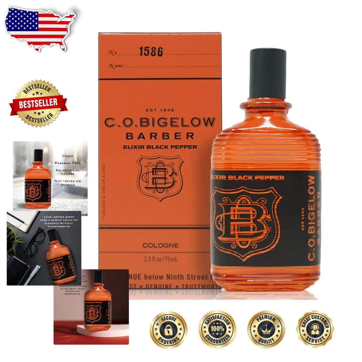 C.O. Bigelow Elixir Black Pepper Cologne 2.5oz Men Bourbon 