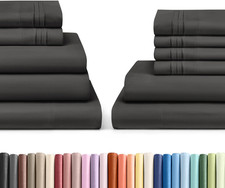 Charcoal Split King Bed Sheets Set - 4  6 Piece Luxury Collection
