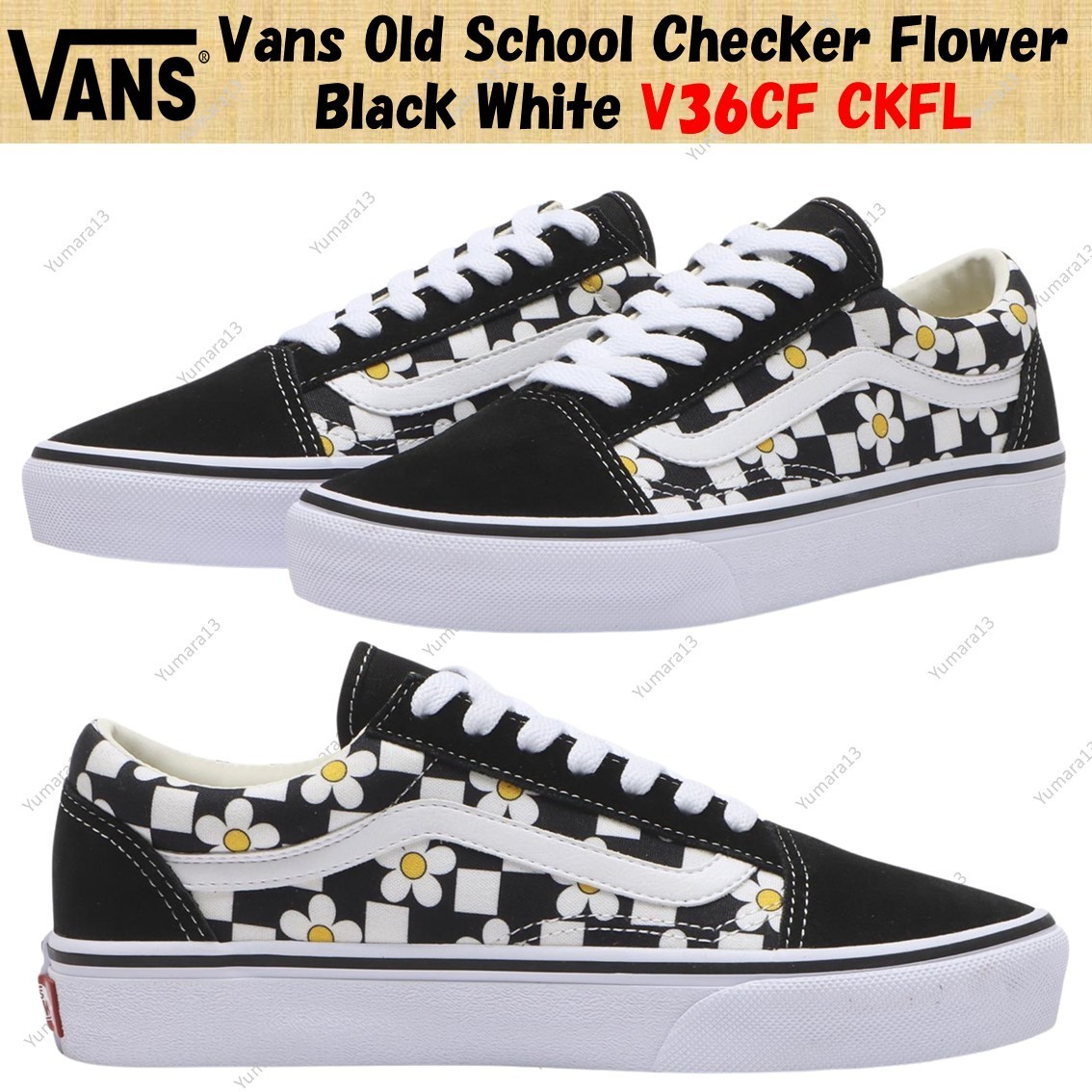 Vans Old School Checker Flower Black White V36CF CKFL Men's Size