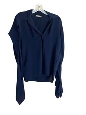 Balenciaga Women's Navy Blue 100 Silk Blouse - 34 US 4 Has Flaw