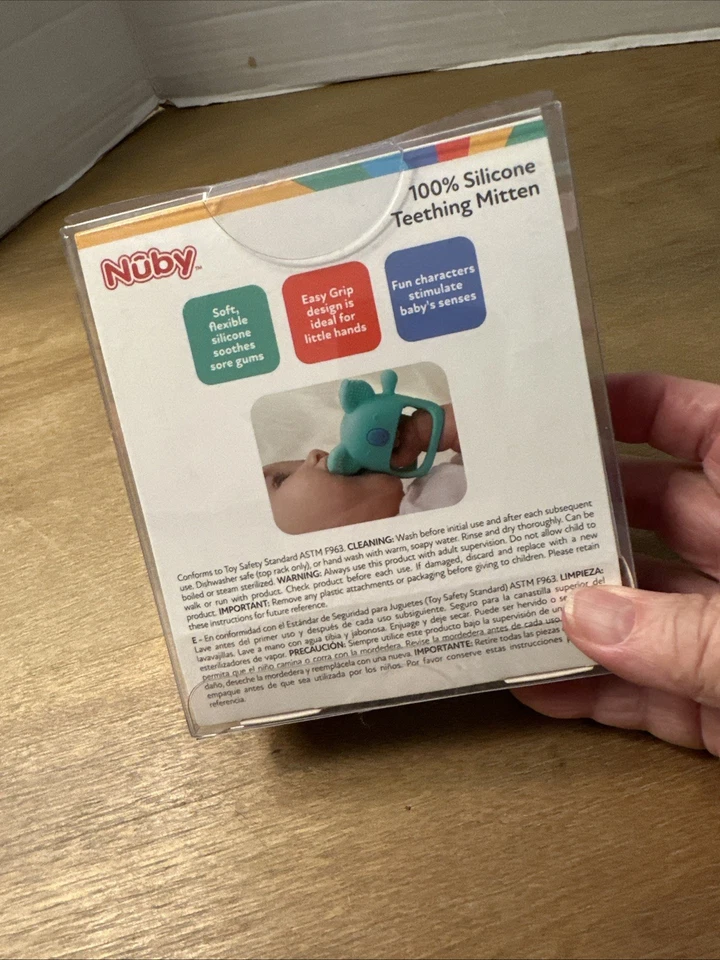 Nuby Silicone Wrist Grip Teething Mitten - 3+ Months, Pink Owl - Image 3 of 4