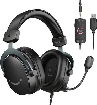 FIFINE Wired Gaming Headset, USB Headphone with 7.1 Surround Sound, Detachable M