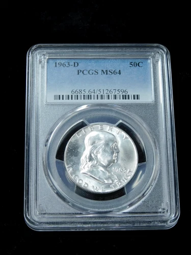 1963-D 50c Franklin Silver Half Dollar - PCGS MS64