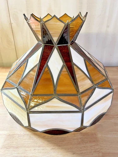 Vintage Tiffany Style Stained Slag Amber Glass Hanging Ceiling Light Shade