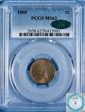 1860 1C Indian Head Cent PCGS MS62 w/CAC - Copper Nickel Stunner!!!