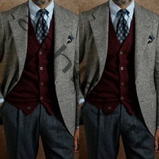 Gray Plaid Men's Suit Winter Formal Business Leisure Wedding Groom Tuxedo Blazer