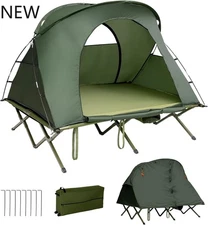 Tangkula 2-Person Tent Cot, 4-in-1 Folding Tent with Waterproof Rainfly, Green