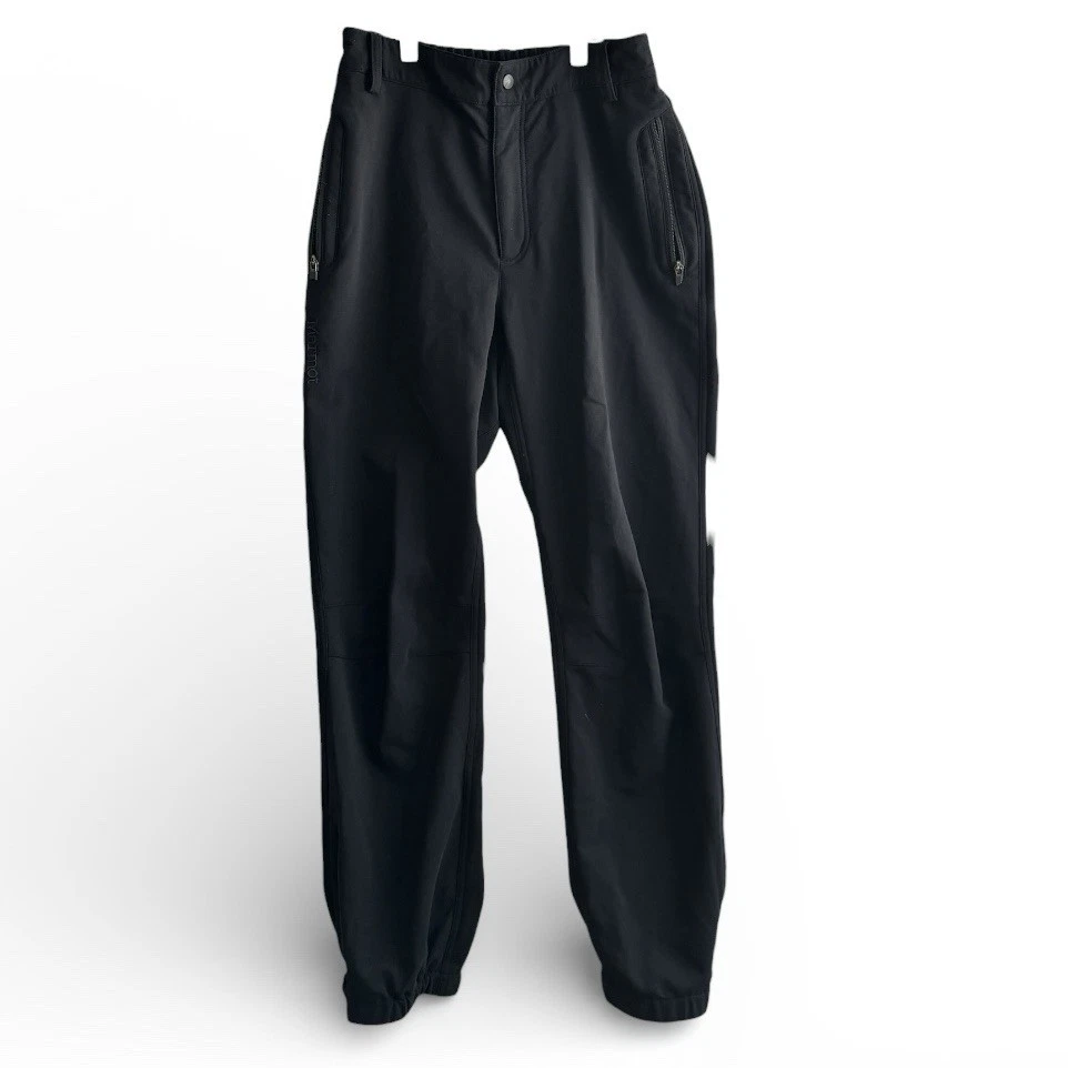 MARMOT Soft Shell Pants Size M Zip Button Ankle Black Insulate Lined