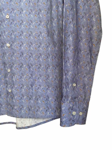Oscar Of Sweden Blue Paisley Cotton Shirt Collar Slim Fit 15.5" Size Medium - Picture 6 of 14