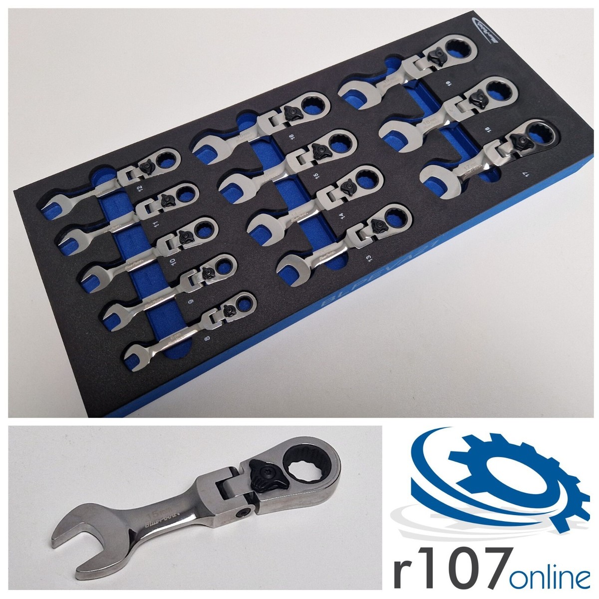 Blue Point 8-19mm Midget Flex Head Ratchet Spanner Set - As sold