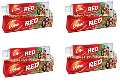  4 Tubes x 200gm DABUR RED TOOTH PASTE for REDUCTION IN GUM DISORDERS &TOOTHACHE