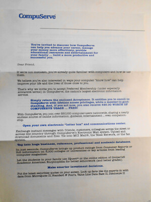 Compuserve Membership invitation letter [1988] | eBay