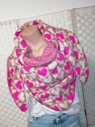 Triangle Scarf Heart Heart Stole Cloth Cuddly Soft New Pink Multi-Color  - Picture 1 of 7