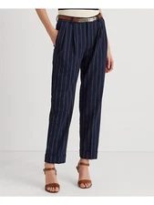Ralph Lauren Pants Striped Wool Crepe Ankle Straight Fit Cuffs High Rise NEW$195
