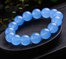 8/10/12/14mm Natural Blue Jade Round Gemstone Beads Elastic Bracelet 7.5''
