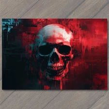 Art Print Red Glitch Skull Horror Static Cyber Red Face Digital Corruption