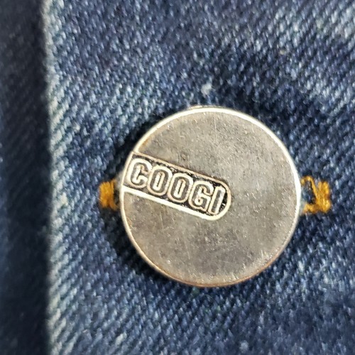 COOGI Denim Jacket Youth Size 7 Black Faux Leather Sleeves Eagle Appliqué Back - Picture 3 of 6