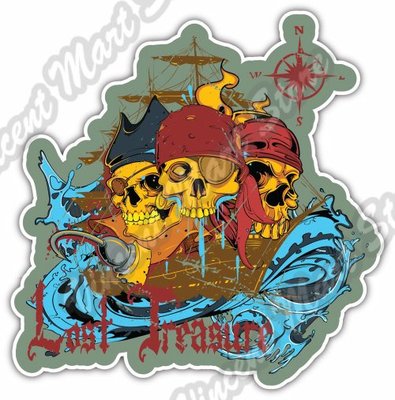 Lost Treasure Piracy Boat Ship Pirate Skull Car Bumper Vinyl Sticker ...