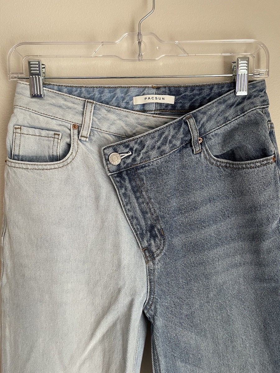 Pacsun 90's Boyfriend Rare Two Toned Denim Jeans Size 26 asymmetrical  button fly - Main Image