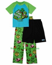 MINECRAFT Pajamas Size 6 8 Boys Shirt Shorts Pants Set Creeper Pigs Girl NWT NEW