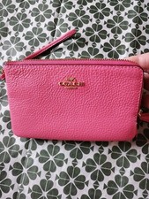 Muñequera pequeña Coach de cuero con cremallera doble esquina rosa nueva con etiquetas