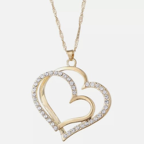 14K Gold Plated, Crystal Bridal Heart, Diamond Necklace, - Picture 6 of 7