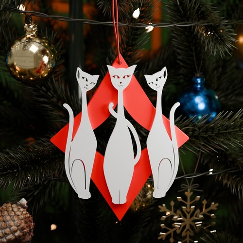 Retro Atomic Space Katzen Christbaumschmuck Mid Century Modern MCM Deko - Bild 3 von 10