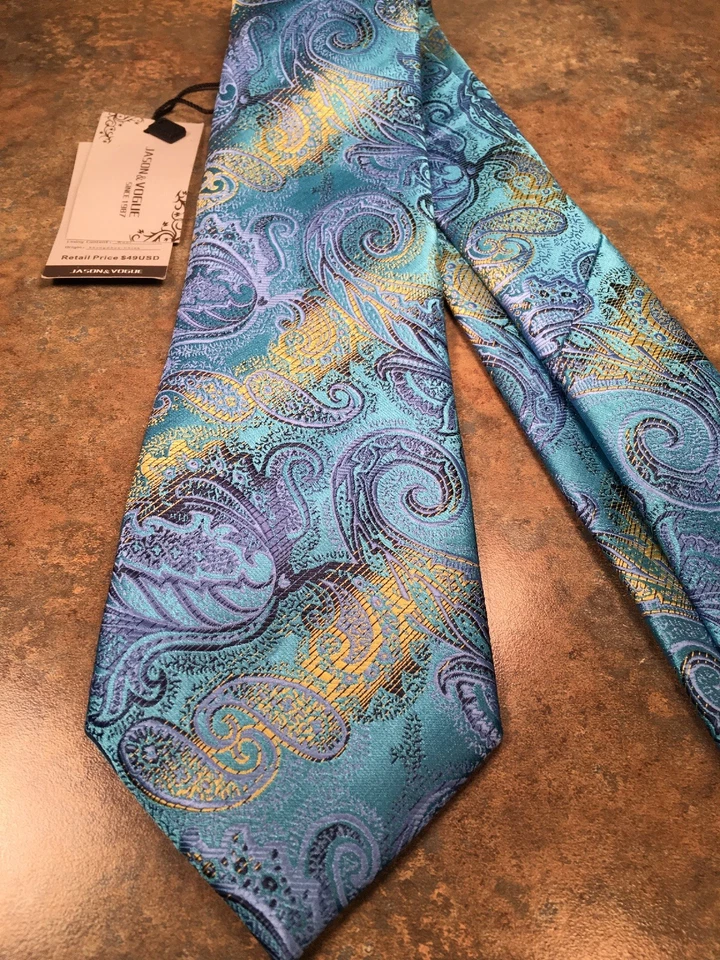 JASON & VOGUE Corbata Para Hombres Azul Paisley 61L Hermosa Seda NUEVA Con Defecto Interior Foto 3 de 4