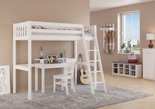 Letto a soppalco in pino bianco 90x200 con accessori opzionali