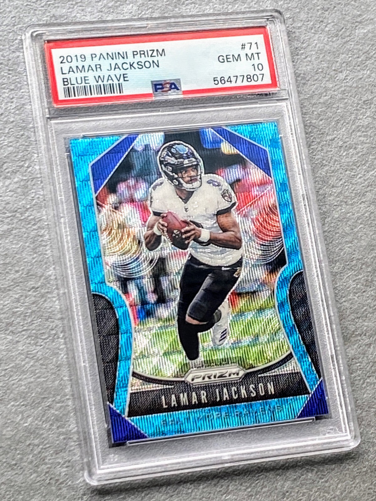 2019 Panini PRIZM BLUE WAVE LAMAR JACKSON #71 PSA 10 GM #'d 023/199, 2nd Year!
