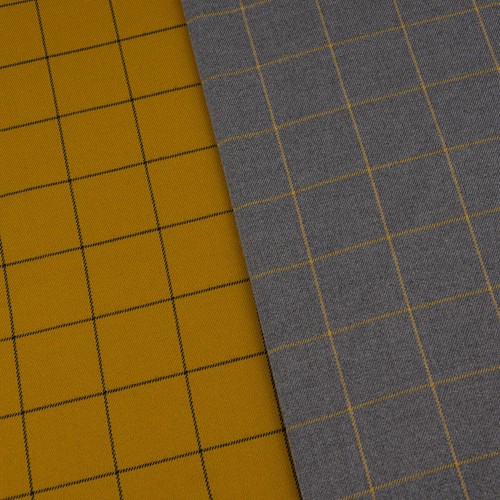 Bekleidungsstoff Karostoff Gitter Vierecke ockergelb navy 1,45m Breite - Bild 7 von 7