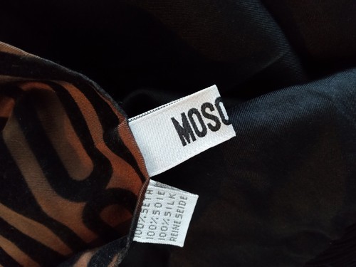 Moschino Brown/Black Silk Fringe Trim Signature Oblong Neck Scarf - Picture 6 of 8