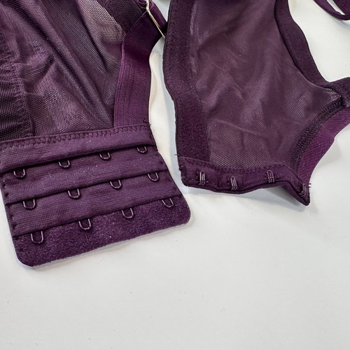 46DD Underwire Bra Lace Plunge Lane Bryant Cacique Plum 4 Hook Back Closure NEW - Picture 12 of 12