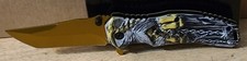 GRIM REAPER GOTHIC SKULL HORROR SCARY SPRING ASSISTED KNIFE BELT CLIP GOLD