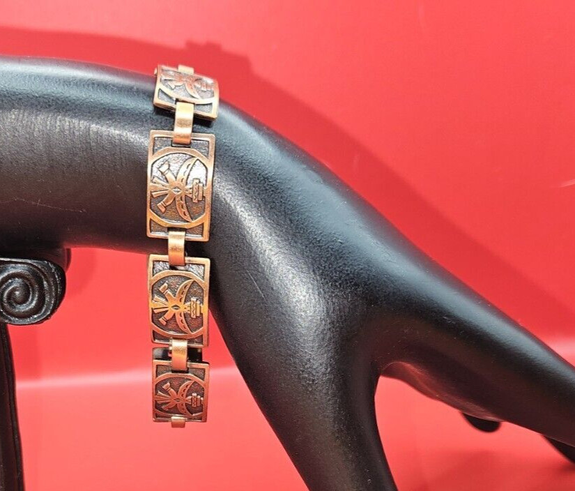 Vintage Solid Copper Southwest Link Panel Bracele… - image 2