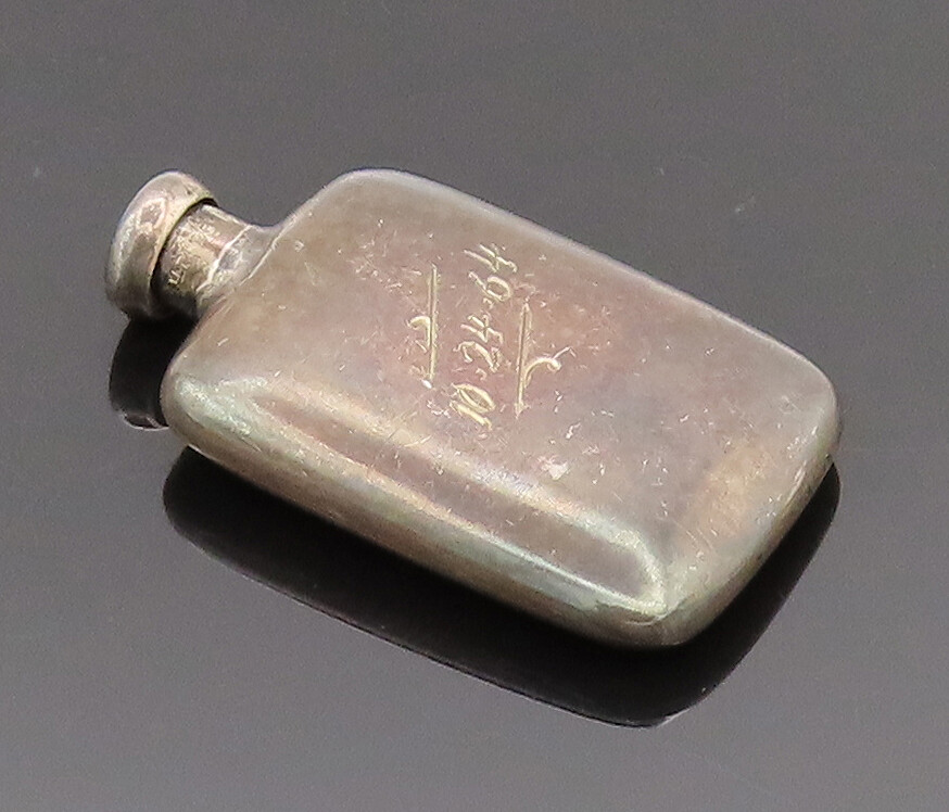 925 Silver Vintage Rectangular Etched Calligraphe… - image 1