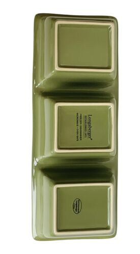 Longaberger BOTANICAL FIELDS Green Flowers 3 Part Relish Serving Dish 12.25” NEW - Picture 7 of 8