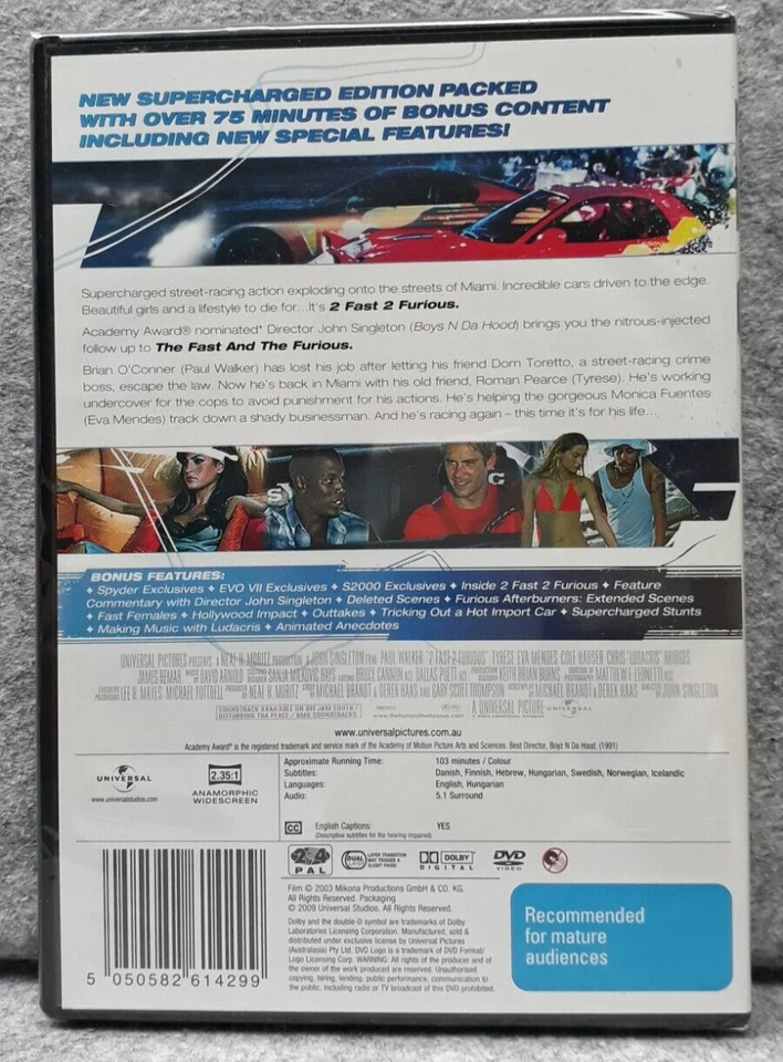 NEW: 2 FAST 2 FURIOUS Movie SUPERCHARGED EDITION DVD Region 4 PAL Free Fast Post - Image 2 of 2