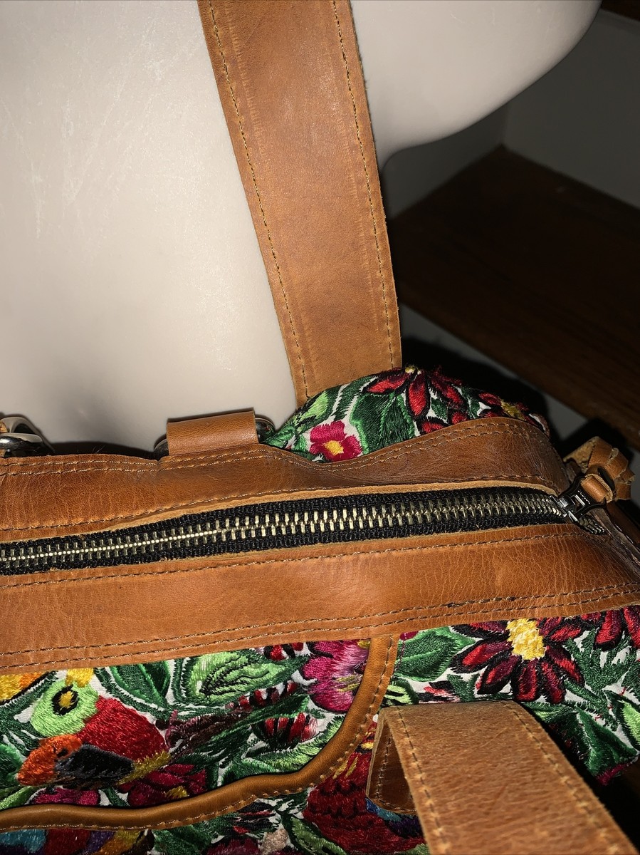 Large CDB Bag Leather Huipil EXOTIC BIRDS Guatemala HLV  display picture 3