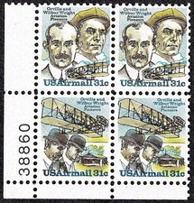 US Scott # C92a 1978 Airmail Plate Block Wilbur Orville Wright Brothers MNH S17